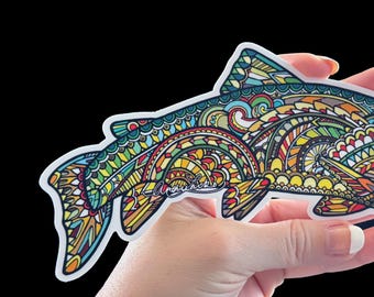 Calcomanía de vinilo mate impermeable Kype Brown Trout Zentangle de 8 pulgadas
