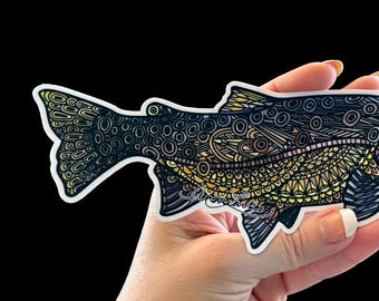 Calcomanía de vinilo mate impermeable de 20 cm con diseño Zentangle de trucha degollada