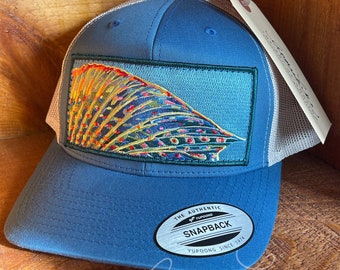 Embroidered Grayling Fin Patch Glacier Blue Trucker Snapback Hat