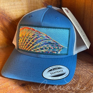 Embroidered Grayling Fin Patch Glacier Blue Trucker Snapback Hat image 1
