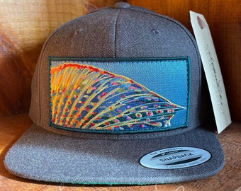 Embroidered Flat Brim Gray Wool Blend Grayling Fin Patch Snapback Hat