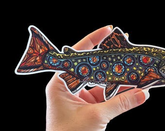 Calcomanía de vinilo mate impermeable de 20 cm con diseño Zentangle de trucha de arroyo