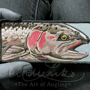 Embroidered Steelhead Iron On Fish Art Patch 5.5&quot;x2.4&quot;