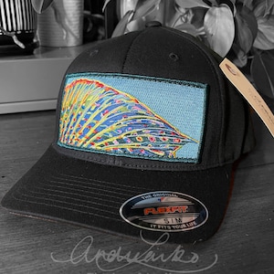 Limited Edition Embroidered Grayling Fin Patch Black Flexfit Hat image 1