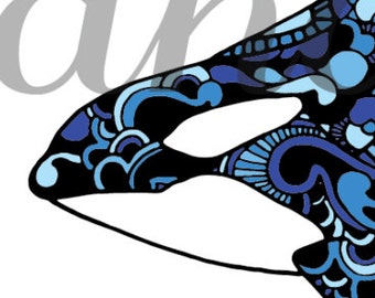 Zentangle Orca Art Print 8.5"x11"