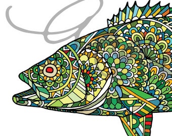 Zentangle Smallmouth Bass Art Print 8.5"x11"