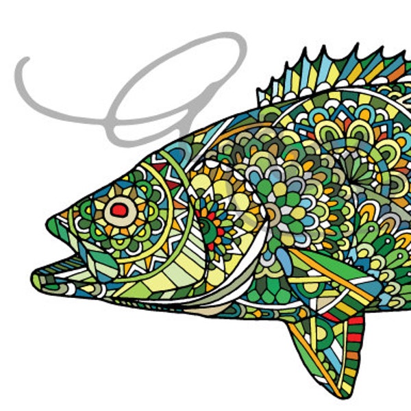 Zentangle Smallmouth Bass Art Print 8.5"x11"