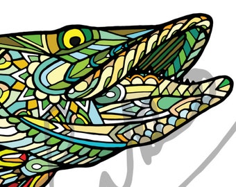 Zentangle Muskellunge Fish Art Print 8.5"x11"