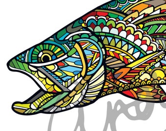 Zentangle Chroma Brown Trout Fish Art Print 8.5"x11"