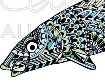 Zentangle Bonefish Art Print 8.5"x11"