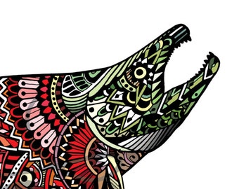 Zentangle Sockeye Salmon Fish Art Print 8.5"x11"