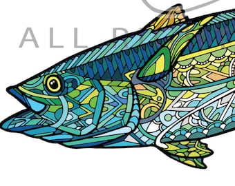 Yellowfin Tuna Zentangle Art Print 8.5"x11"