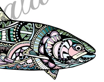 Zentangle Steelhead Fish Art Print 8.5"x11"