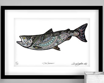 Archival Coho Salmon Limited Edition Giclee Print 11x17