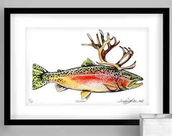 Archival Reinbow Trout Watercolor Limited Edition Giclee Print 11x17