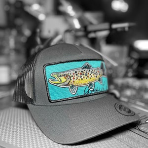 Embroidered Brown Trout Patch Trucker Snapback Hat