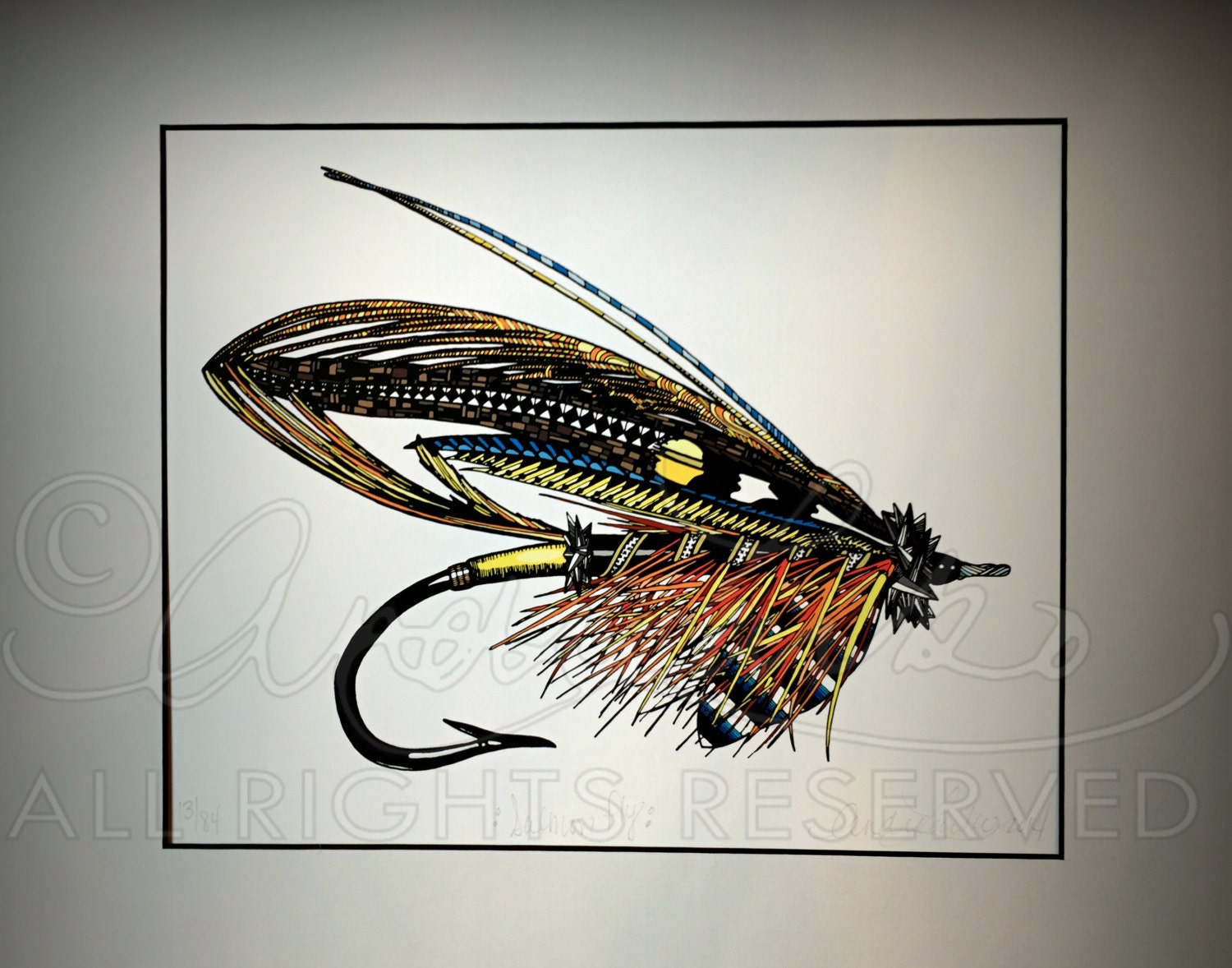 Limited Edition Zentangle Salmon Fly Gicleé Print 8.5