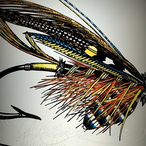 Limited Edition Zentangle Salmon Fly Gicleé Print 8.5