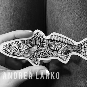 DISCONTINUED Speckled Sea Trout B&W Zentangle Laminated 3M Decal