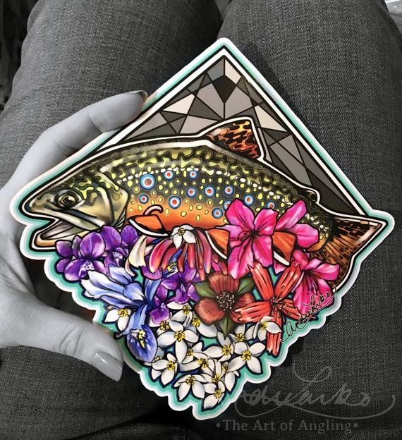 Brook Trout With Appalachian Trail Flowers Laminated 3M Vinyl Decal -   Sweden