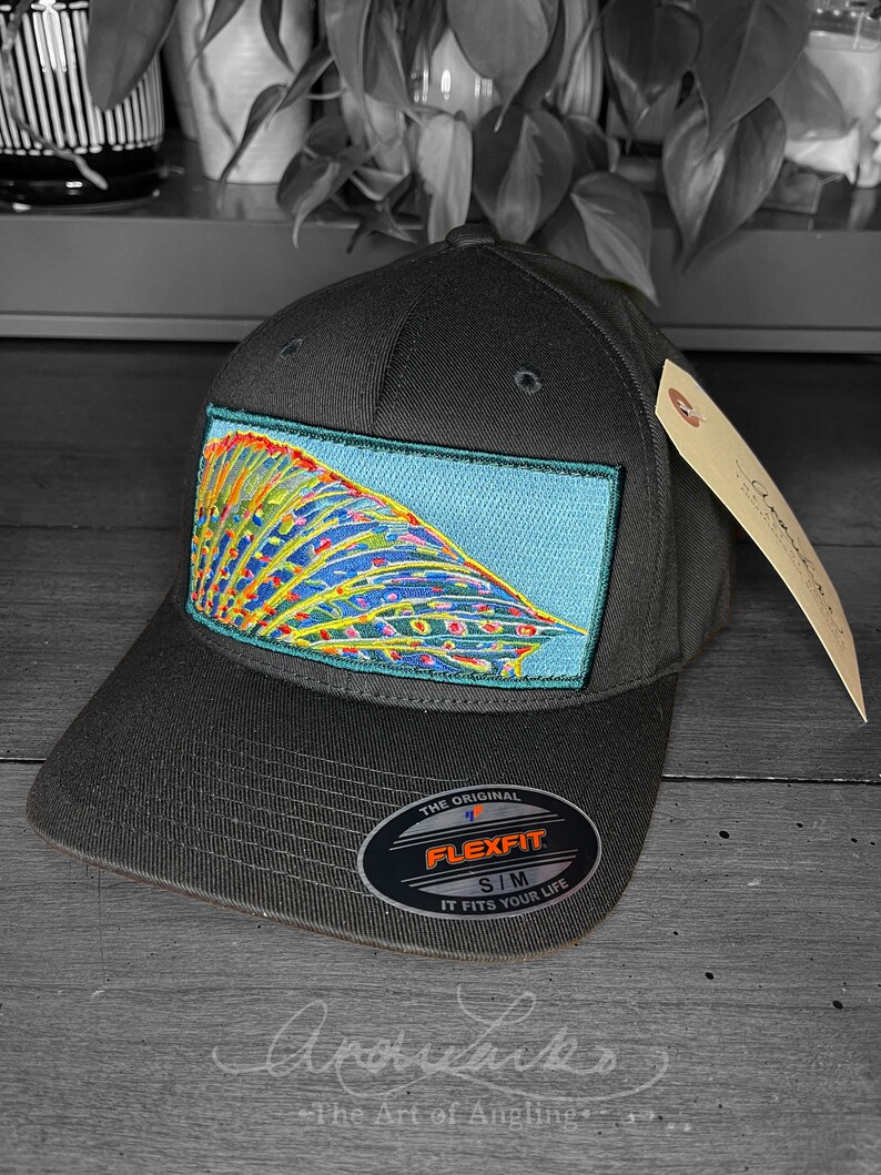 Limited Edition Embroidered Grayling Fin Patch Black Flexfit Hat image 3