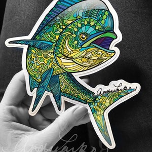 DISCONTINUED Mahi Dolphin Tuna Zentangle Laminated 3M Vinyl Decal image 1