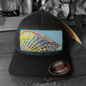 Limited Edition Embroidered Grayling Fin Patch Black Flexfit Hat image 8