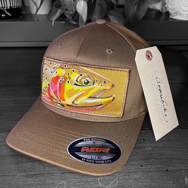 Limited Edition Embroidered Cutthroat Trout Patch Flexfit Caramel Silt Hat