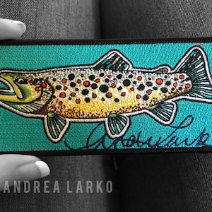 Embroidered Brown Trout Iron On Fish Art Patch 5.5&quot;x2.5&quot;