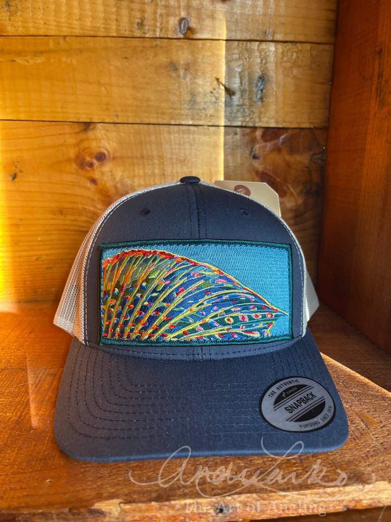 Andrea Larko Grayling Fin Embroidered Fly Fishing Trucker Snapbback Hat Front View
