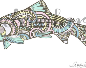 Zentangle Rainbow Trout Art Print 8.5"x11"