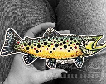 Brown Trout Watercolor Laminated 3M Decal