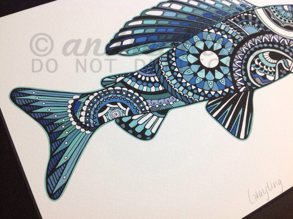 Limited Edition Grayling Zentangle Fish Art Gicleé Print Etsy