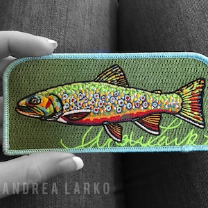 Embroidered Brook Trout Iron On Fish Art Patch 5.5&quot;x2.5&quot;