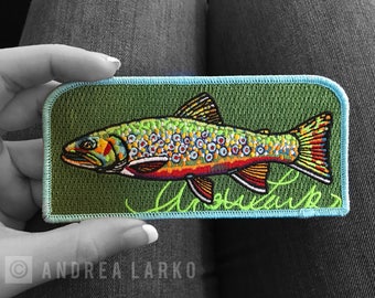 Embroidered Brook Trout Iron On Fish Art Patch 5.5"x2.5"