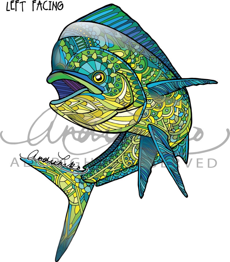 DISCONTINUED Mahi Dolphin Tuna Zentangle Laminated 3M Vinyl Decal image 2