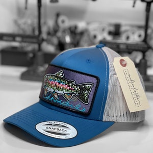 Embroidered Rainbow Trout Patch Steel Blue Trucker Hat image 3