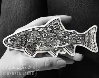 Brook Trout Pen and Ink Zentangle Vinyl 3M Decal