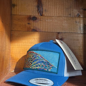 Embroidered Grayling Fin Patch Glacier Blue Trucker Snapback Hat image 2