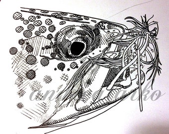 Limited Run Pen and Ink Brown Trout Sketch Prints 4.5x6.5