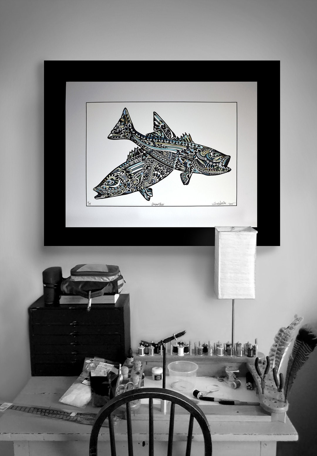 Limited Edition Striped Bass Zentangle Fish Art Gicleé Print 13