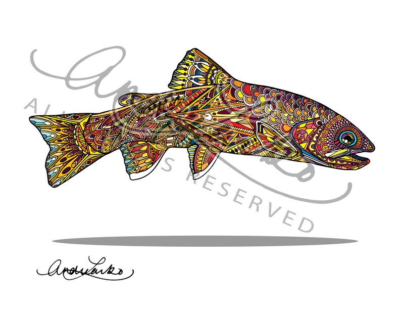 Apache Trout Zentangle Art Print 8.5x11 Etsy