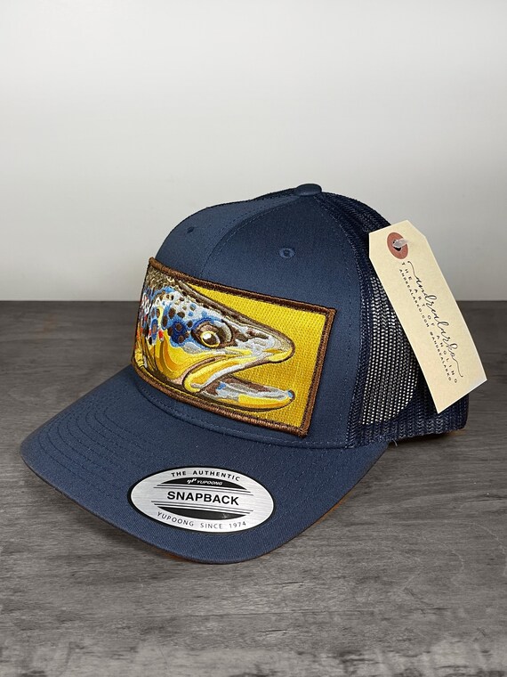 Embroidered Brown Trout Patch Navy 