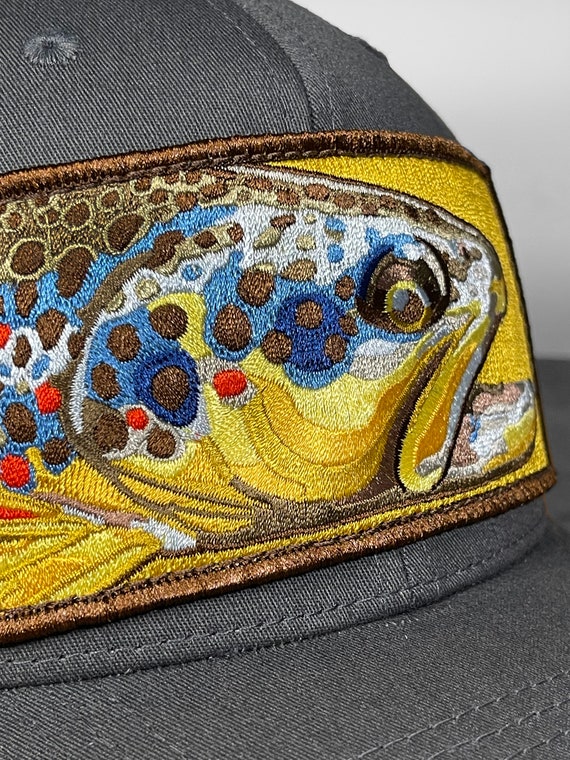 Buy Embroidered Brown Trout Patch Slate Gray Full Fabric Trucker