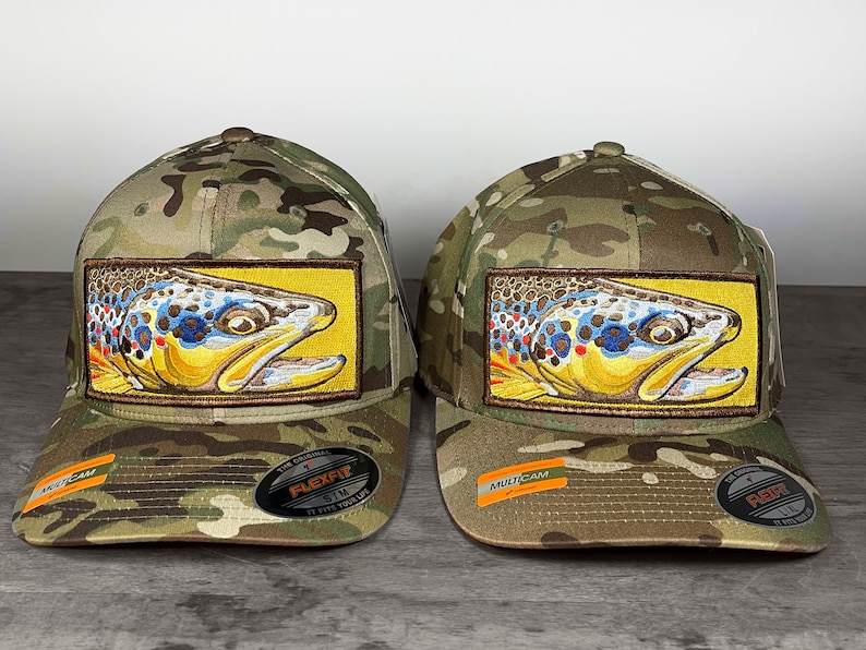 Limited Edition Embroidered Brown Trout Patch Flexfit Muitcam Hat image 7