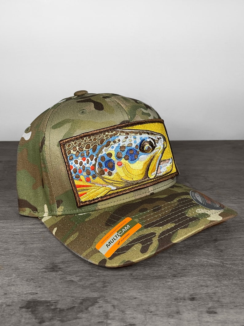 Limited Edition Embroidered Brown Trout Patch Flexfit Muitcam Hat image 4