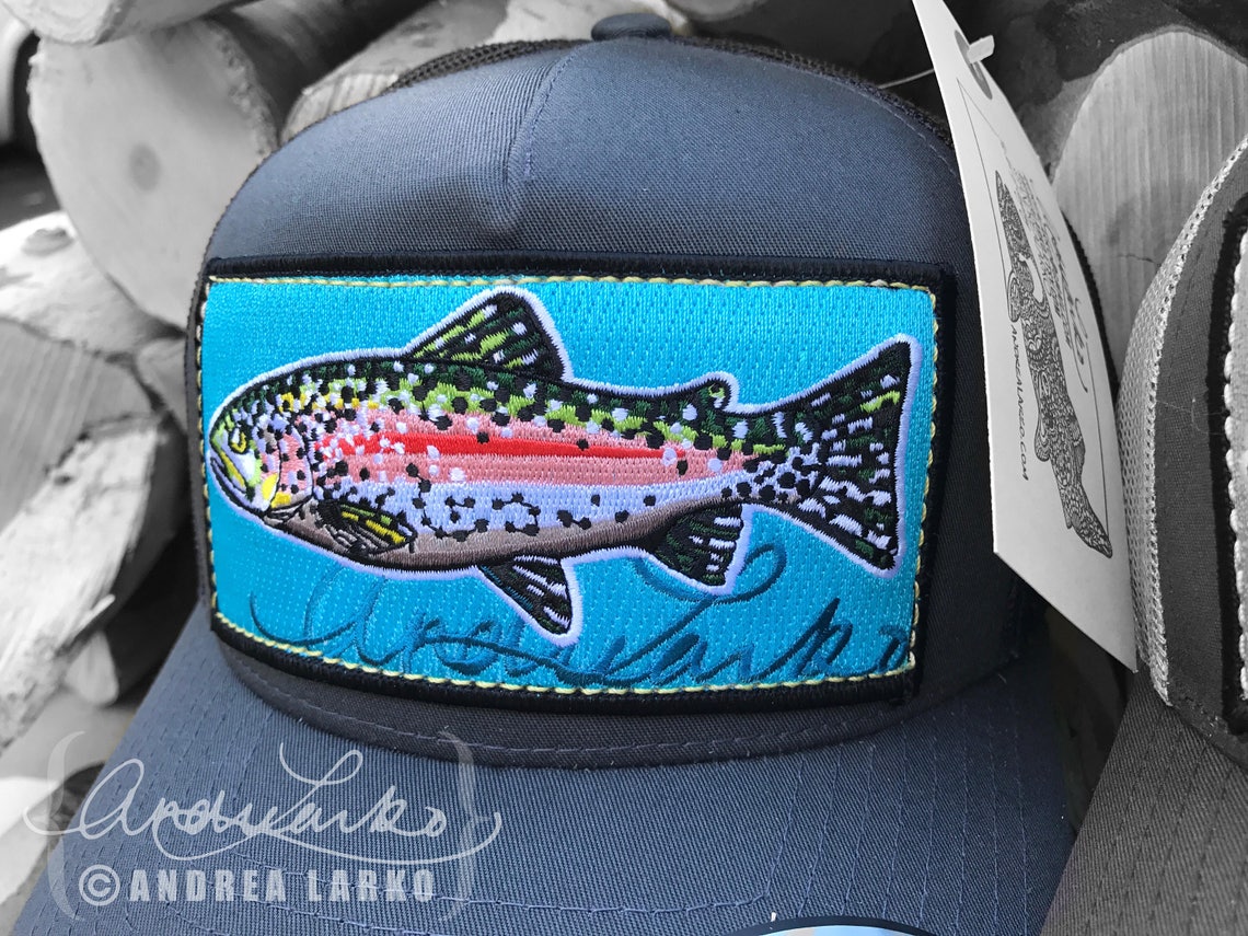 Embroidered Rainbow Trout Patch Hat Etsy
