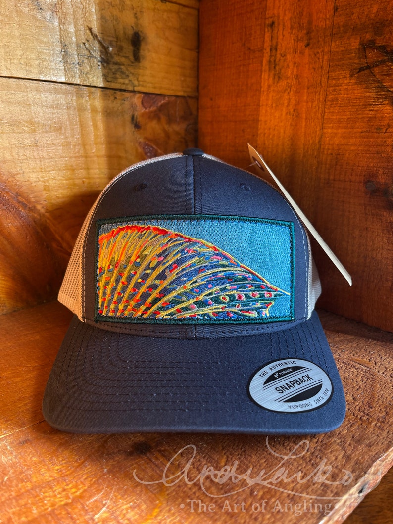Andrea Larko Grayling Fin Embroidered Fly Fishing Trucker Snapbback Hat Front View