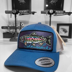 Embroidered Rainbow Trout Patch Steel Blue Trucker Hat image 2