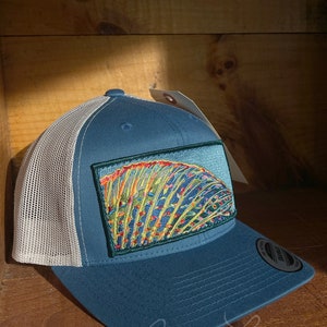 Embroidered Grayling Fin Patch Glacier Blue Trucker Snapback Hat image 3